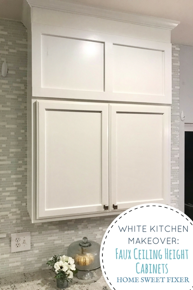 White Kitchen Makeover-Faux Ceiling Height Cabinets-HOME SWEET FIXER