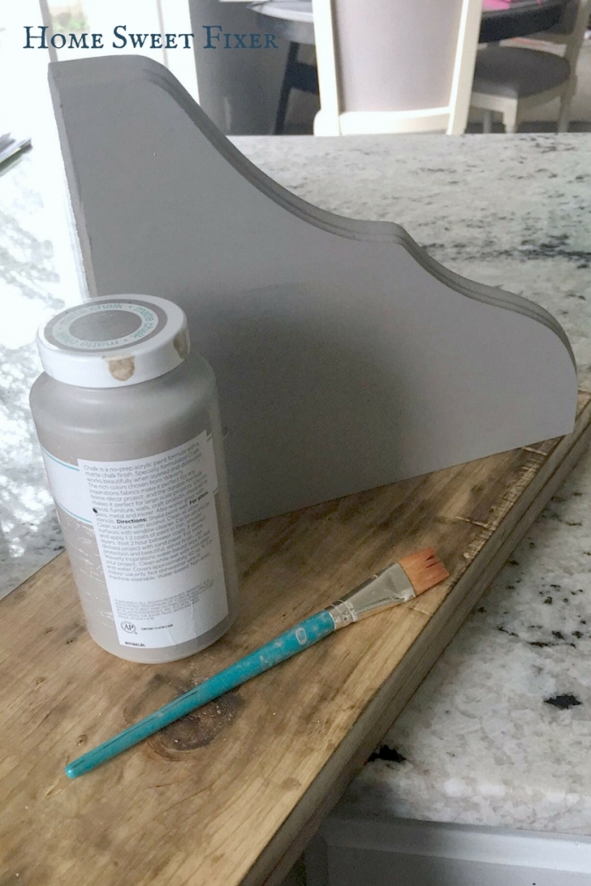 Gray Chalk Paint on Wood Shelf Bracket - Home Sweet Fixer