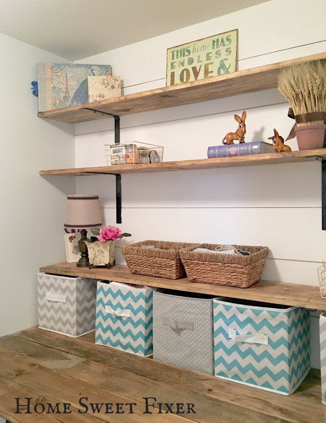 Laundry Room Remodel-Farmhouse Shelves and Clothes Folding Counter-Home Sweet Fixer