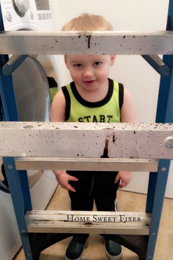 Luke and ladder in laundry room makeover-Home Sweet Fixer