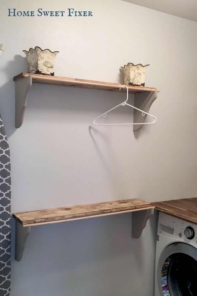 Wood Laundry Hanging Shelf Installed-Home Sweet Fixer