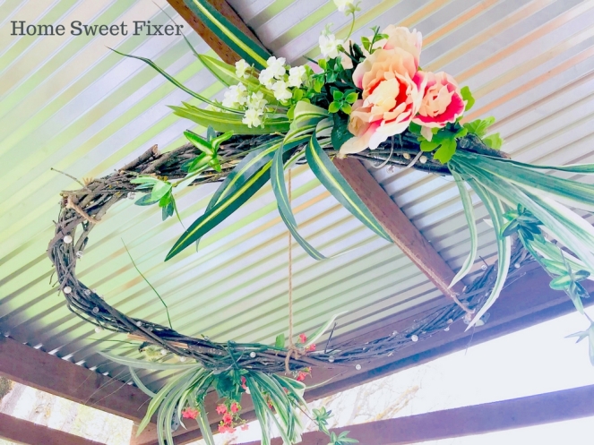 DIY Rustic Flower Wreath Outdoor Gazebo Chandelier-Home Sweet Fixer-2 Branded