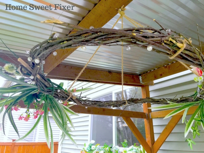 DIY Rustic Flower Wreath Outdoor Gazebo Chandelier-Home Sweet Fixer-3 Branded