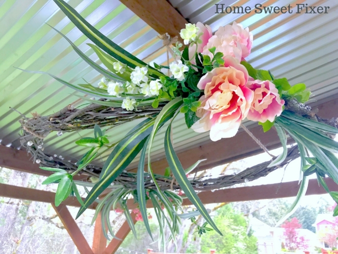 DIY Rustic Flower Wreath Outdoor Gazebo Chandelier-Home Sweet Fixer Branded