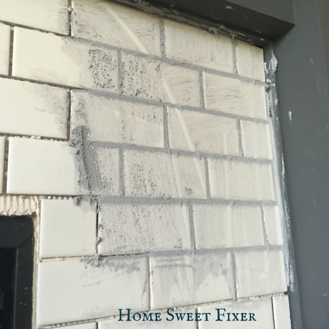 DIY Gray Tile Grout on White Subway Tile-Home Sweet Fixer