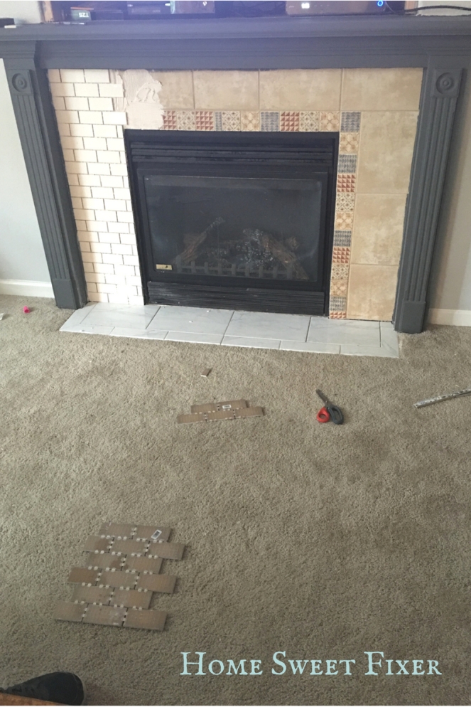 DIY Subway Tile Fireplace Surround Over Existing TIle-Home Sweet Fixer