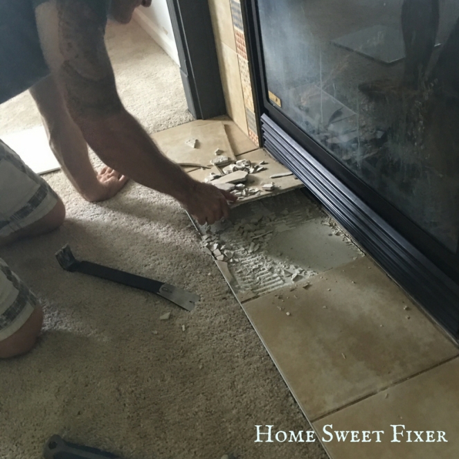 DIY TIle Fireplace Surround Demolition &amp; Removal - Home Sweet Fixer