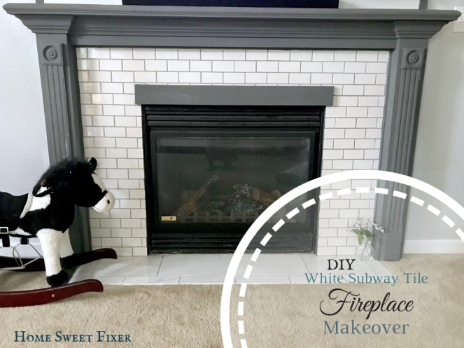 Easy DIY White Subway Tile Fireplace Makeover-Home Sweet Fixer