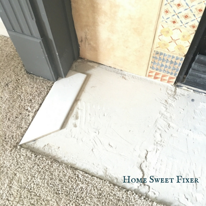 Laying Marble Tile Fireplace Surround-Home Sweet Fixer