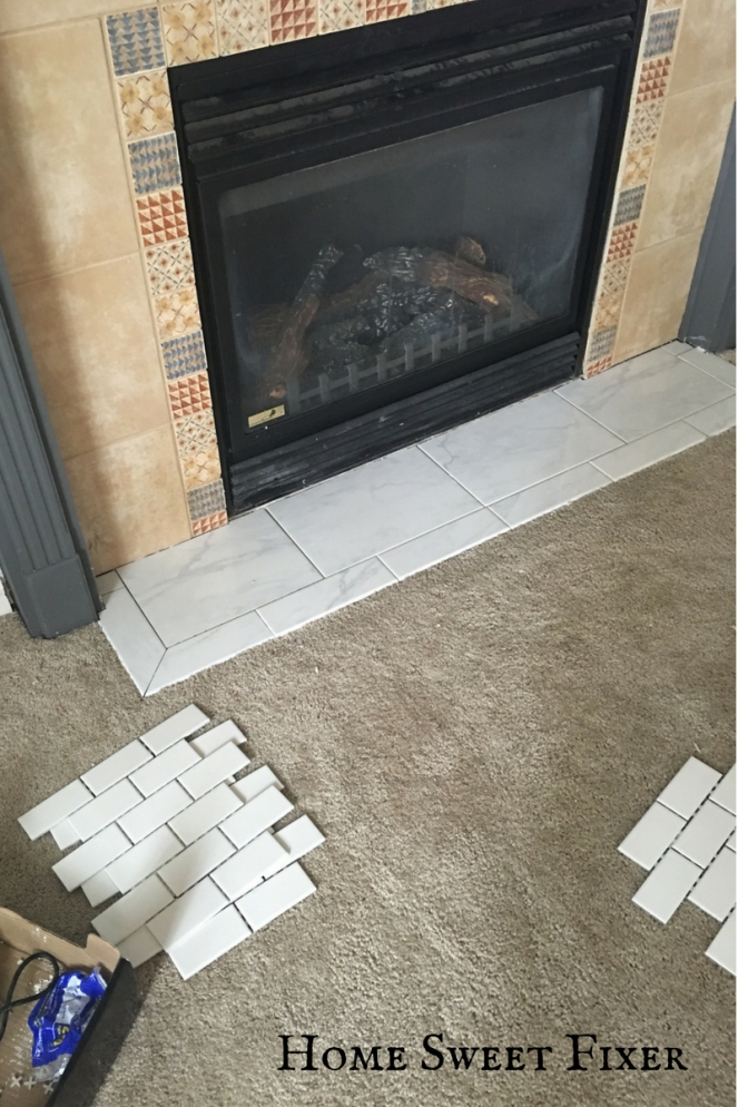 Marble Fireplace Tile Installed DIY-Home Sweet Fixer