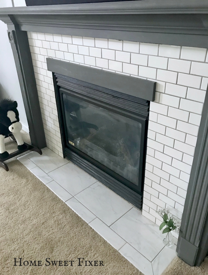 White Subway Tile Fireplace 1-Home Sweet Fixer