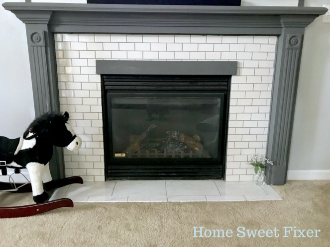 White Subway Tile Fireplace 2-Home Sweet Fixer