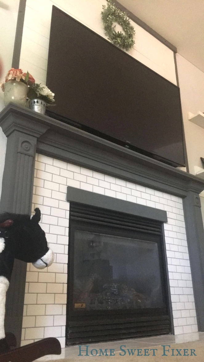 Finished White Shiplap &amp; Subway Tile Fireplace 2- Home Sweet Fixer