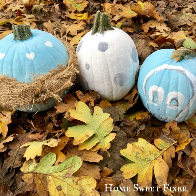 Turquoise Blue &amp; White DIY Painted Fall Pumpkin Home Decor-Burlap-Polka Dots-Home Sweet Fixer-33