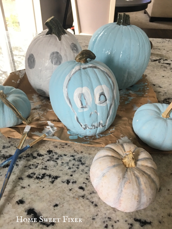 Turquoise Blue &amp; White DIY Painted Fall Pumpkins-Home Sweet Fixer-15
